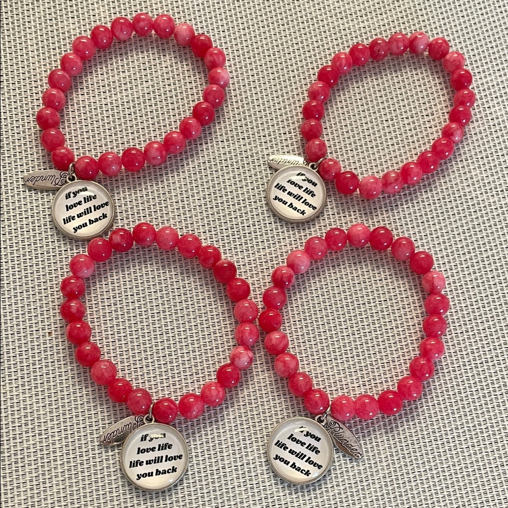4 Bracelets Inspirational Charms “if you love life life will love you back”